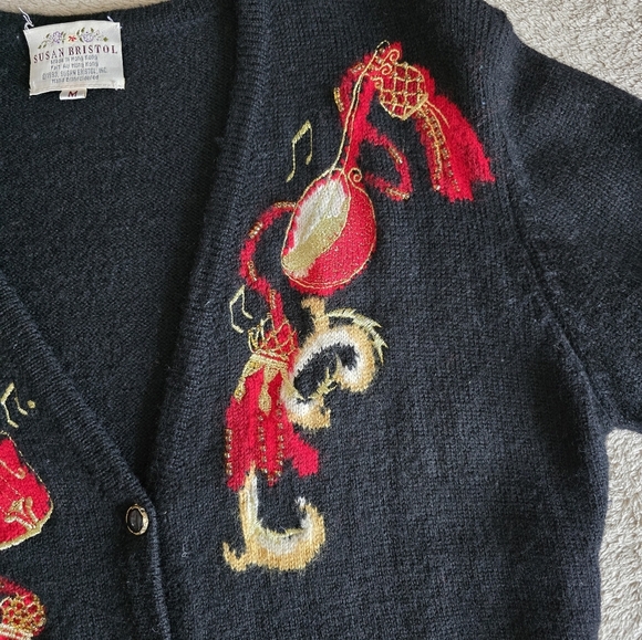 Vintage 90s Susan Bristol wool musical cardigan size medium - Picture 8 of 15